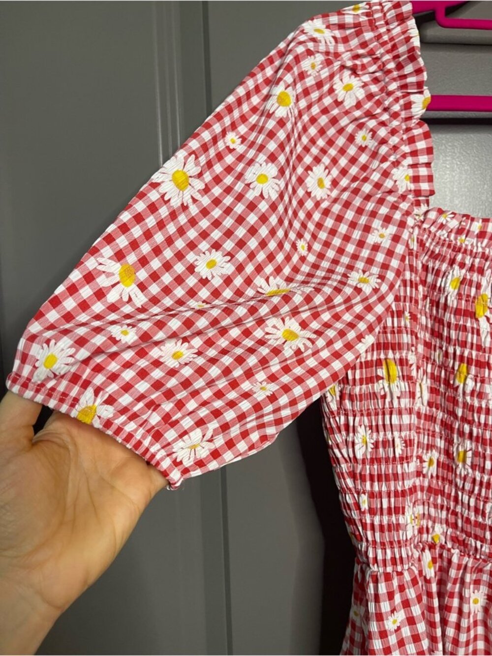 Red Gingham Maxi Dress with Daisy Print - Picture 5 of 6